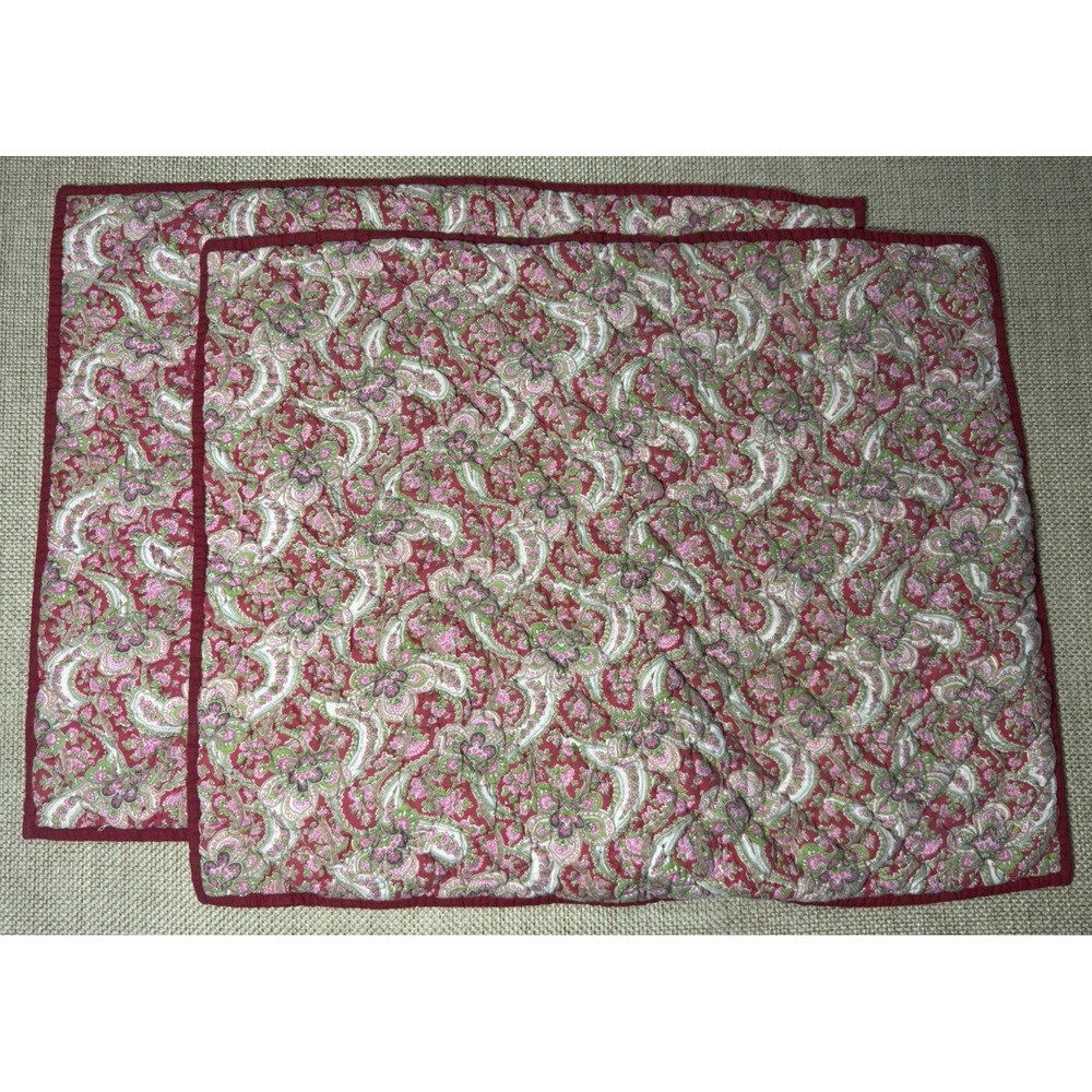 Pottery Barn Georgia Shams Set Red Quilted Paisley Floral Standard‎
